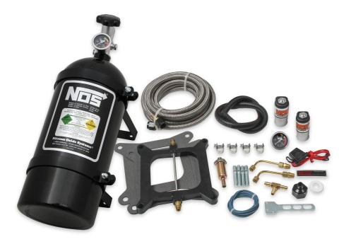 Powershot Wet Nitrous System For 4150 4-Barrel Carburetor Black Fits Holley 4150 And Carter Afb (Late) Fixed 125 Hp Includes Black 10 Lb Bottle NOS