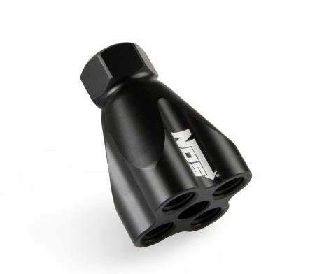 Showerhead Distribution Block Inlet -8 An O-Ring Female Port Outlet: (4) X -6 An O-Ring Female Port No Fittings Black Anodized NOS
