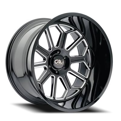 Cast Aluminum Wheels Auburn 9117 BM 22x12 Milled Gloss Black 8 On 165.1 Bolt Pattern -51 Offset Cali Offroad Wheels