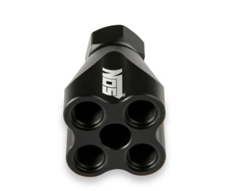 Showerhead Distribution Block Inlet -8 An O-Ring Female Port Outlet: (4) X -6 An O-Ring Female Port No Fittings Black Anodized NOS