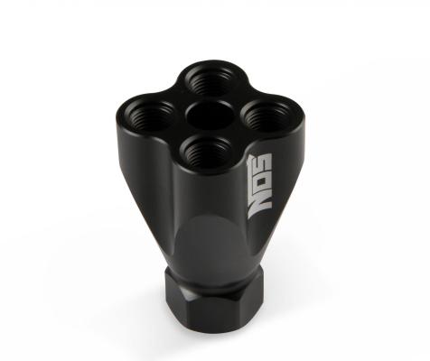 Showerhead Distribution Block Inlet -8 An O-Ring Female Port Outlet: (4) X -6 An O-Ring Female Port No Fittings Black Anodized NOS