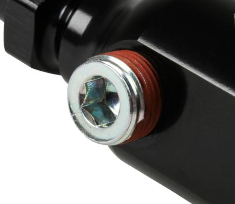 Late Model Billet Fuel Line Adapter Fits 3/8 Fuel Rail Black Anodized Aluminum (3) 1/8 Npt Ports W/ Adapters &amp; Plugs -4 An Fuel Port NOS