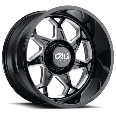 Cast Aluminum Wheels Sevenfold 9111 GB 20x12 Milled Spokes Gloss Black 6 On 139.7 Bolt Pattern -51 Offset Cali Offroad Wheels