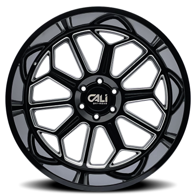 Cast Aluminum Wheels Auburn 9117 BM 22x12 Milled Gloss Black 8 On 165.1 Bolt Pattern -51 Offset Cali Offroad Wheels