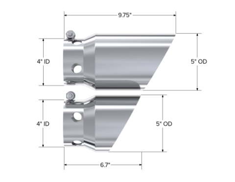 4 Inch Inlet 5 Inch Tip Cover Set-6 3/4 Inch And 9 3/4 Inch Length T304 Stainless Steel MBRP