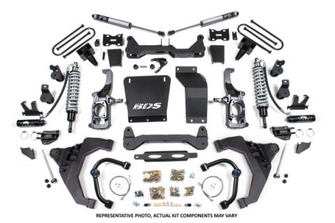 11-19 Chevrolet Silverado 2500HD/3500HD - GMC Sierra 2500HD/3500HD 4WD 6.5 Inch Coilover Conversion Kit, 5 Inch Rear Lift, Block with Overload - Fox 2.5 Performance Elite Series C/O, Fox 2.5 Performance Elite Series Shocks BDS Suspension