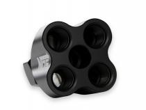 Showerhead Distribution Block Inlet -8 An O-Ring Female Port Outlet: (4) X -6 An O-Ring Female Port No Fittings Black Anodized NOS