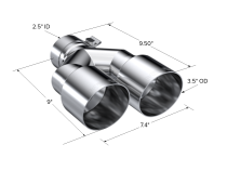 T304 Stainless Steel Tip 2.5 Inch ID Dual 3.5 Inch OD Out 9.5 Inch Length Dual Wall MBRP