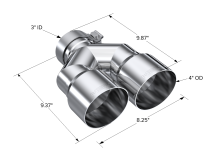 T304 Stainless Steel Tip 3.0 Inch ID 4.0 Inch OD Dual Out 9.87 Inch Length Dual Wall MBRP